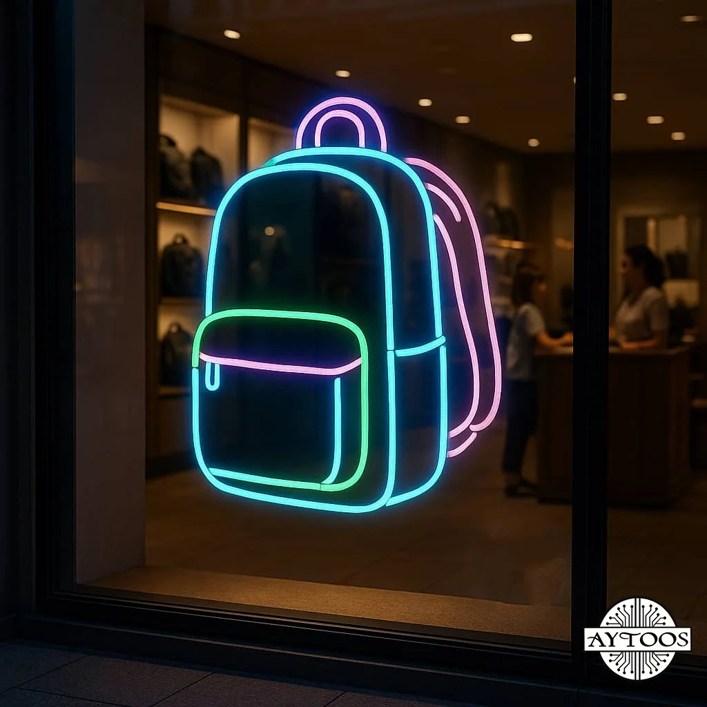 bag neon 5 تابلو نئون فروشگاه کیف طرح کوله پشتی مناسب فروشگاههای کیف مدرسه و اسپرت.