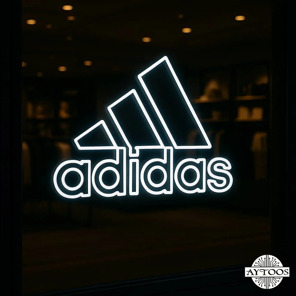 brands neon 6 تابلو نئون لوگو آدیداس (Adidas) با طراحی سه خط روشن در سبک مدرن برای فروشگاه کتونی