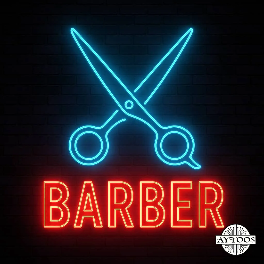 hair saloon 11 تابلو نئون قیچی آرایشگری با طراحی مینیمال و نور نئون