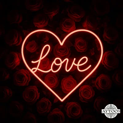 تابلو نئونی ولنتاین قلبی با نوشته Love و نور قرمز نئونی عاشقانه