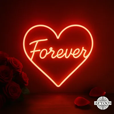 تابلو نئونی ولنتاین Forever داخل قلب با نور قرمز و طراحی رمانتیک