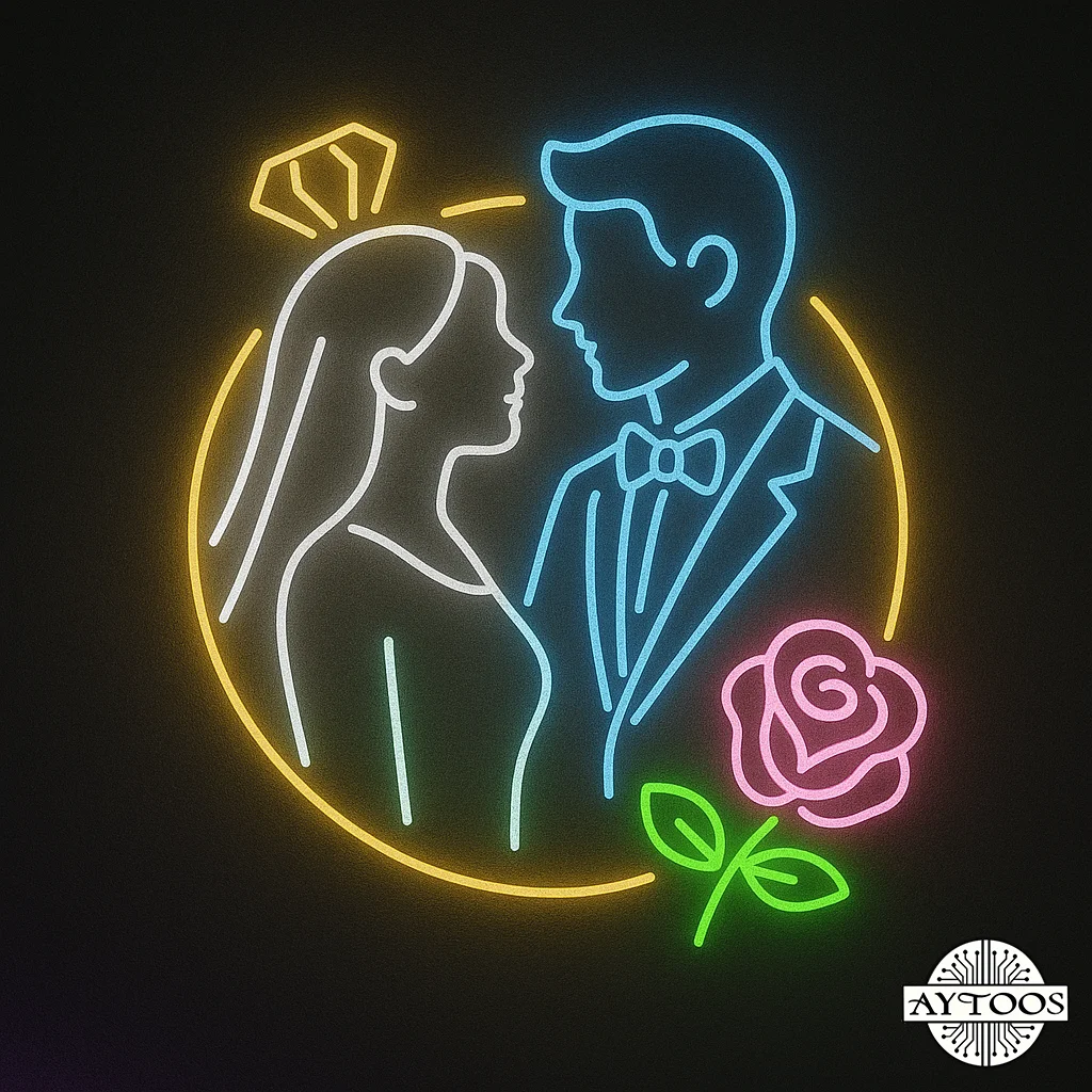 wedding neon 1 تابلو نئون عروسی طرح زوج عاشق با حلقه نامزدی