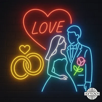 تابلو نئونی عروسی طرح زوج عاشق با نوشته LOVE