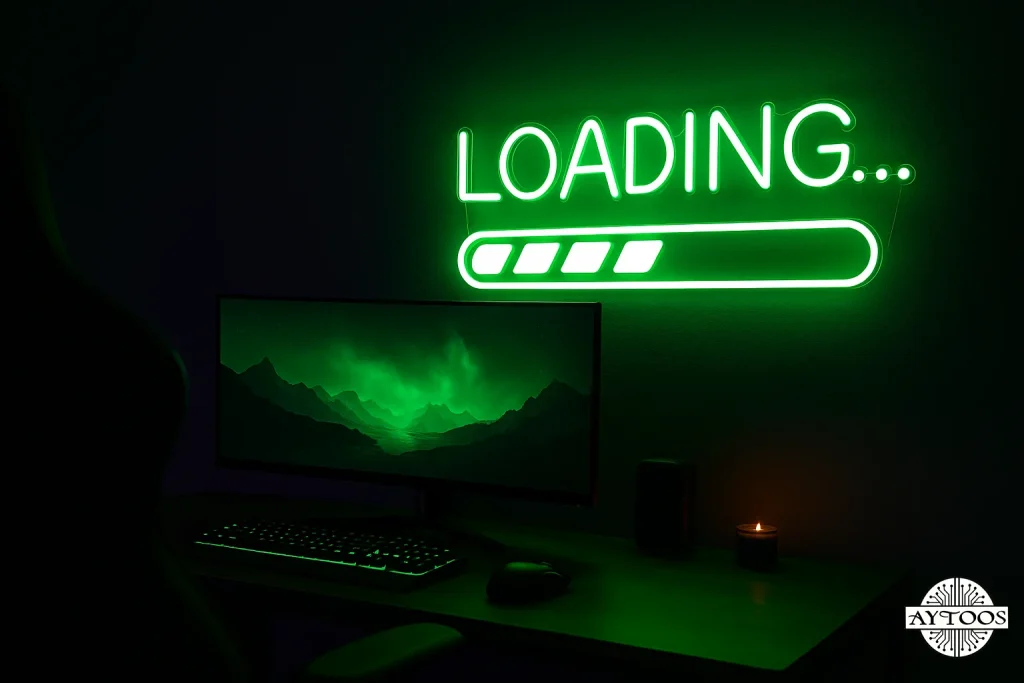 تابلو نئون Loading برای گیمروم با سبک Sci-fi