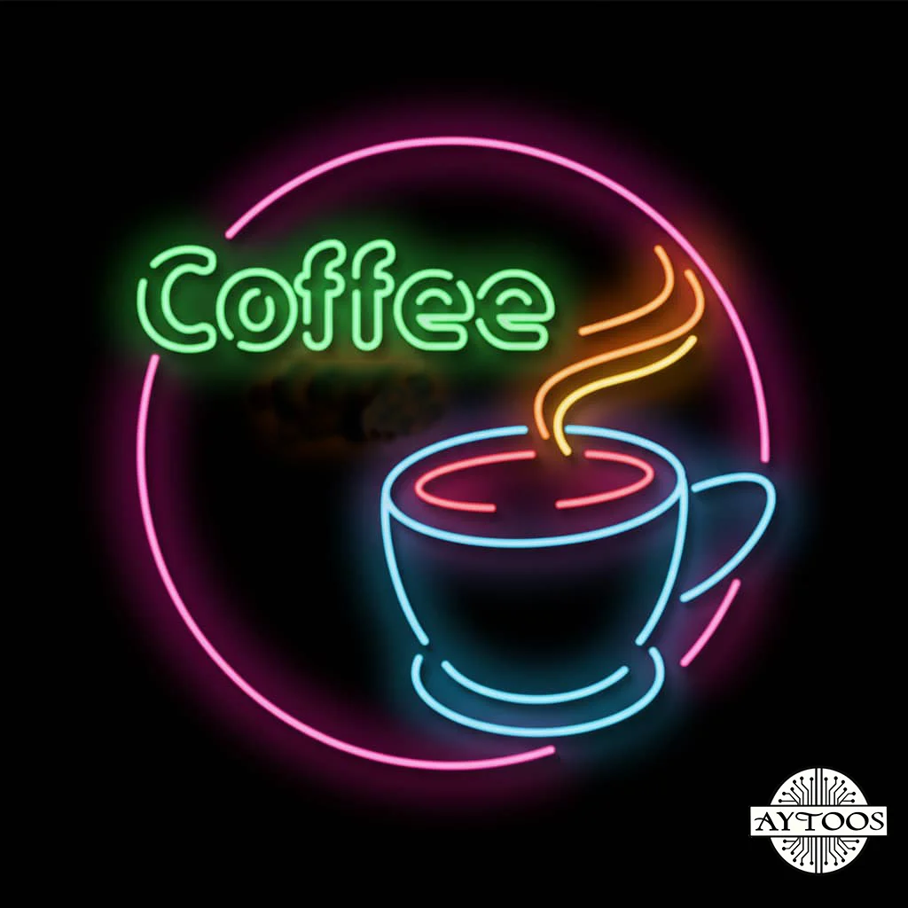cofe neon 11 تابلو نئون کافه طرح Coffee Bar با فنجان قهوه روشن و نور نئونی مناسب دکوراسیون کافیشاپ.